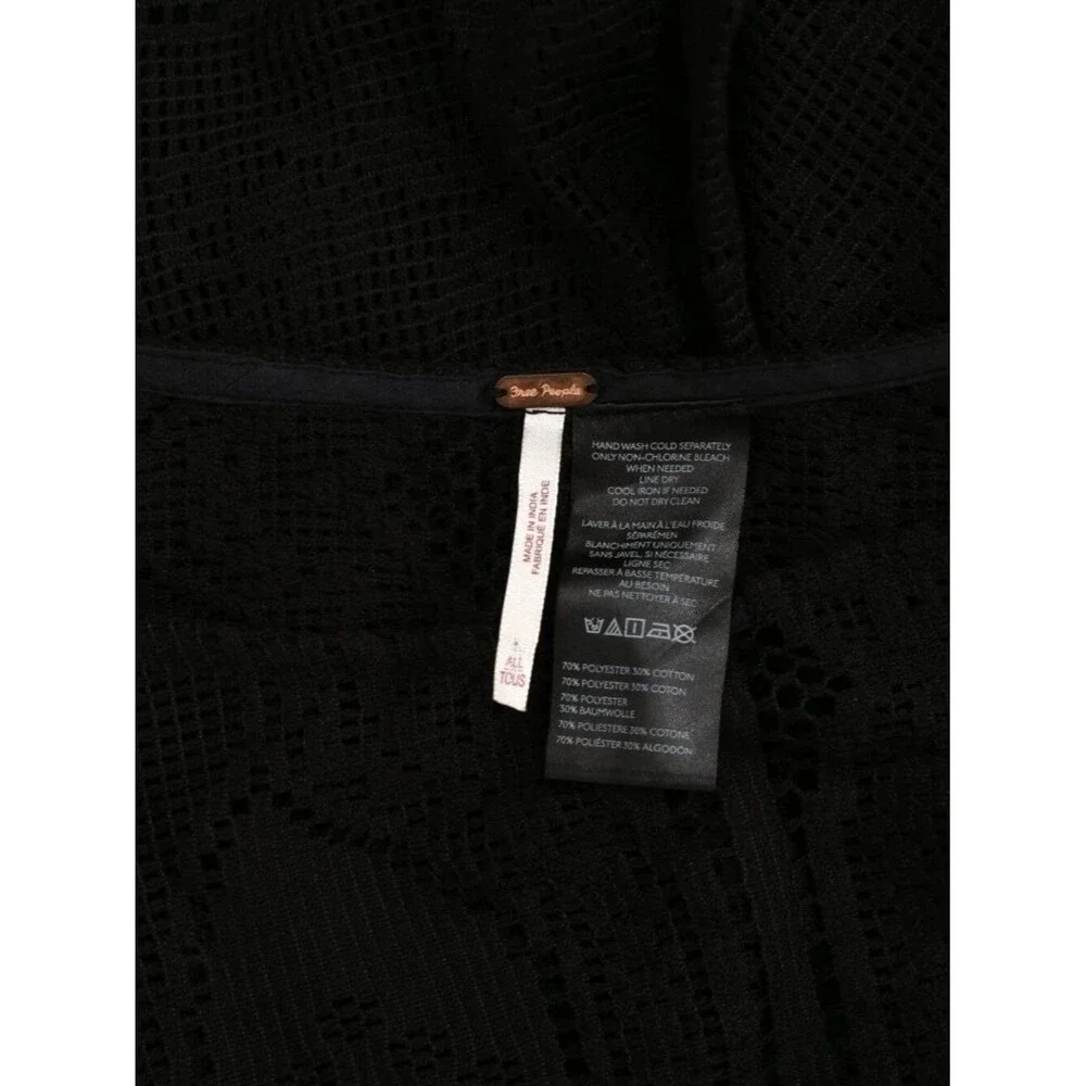 Free People Elsa Poncho Cropped Top Sheer Crochet Lace Draped Black OS 290717